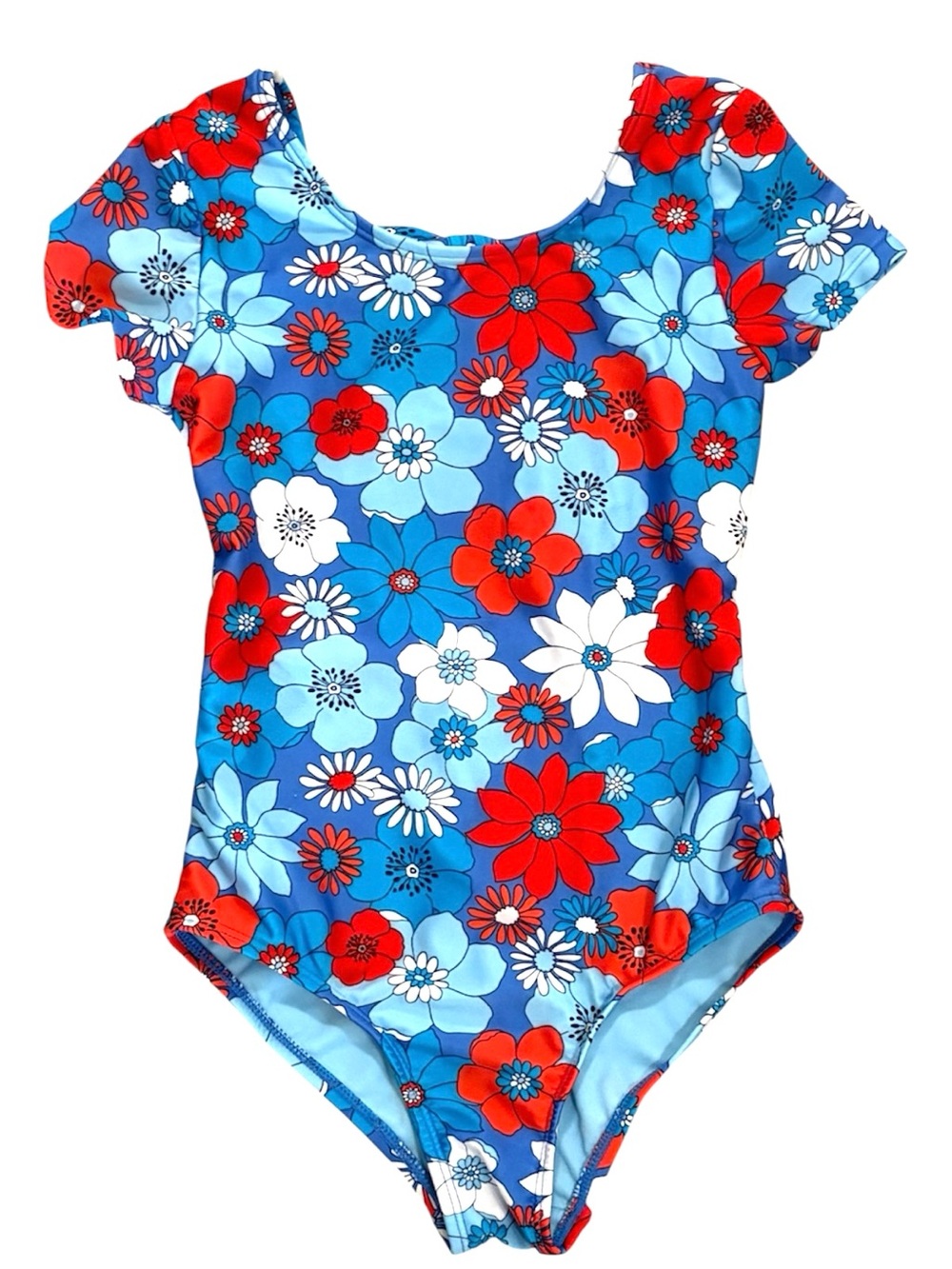 Cat & Jack Blue Floral Short-Sleeve One-Piece Swimsuit
